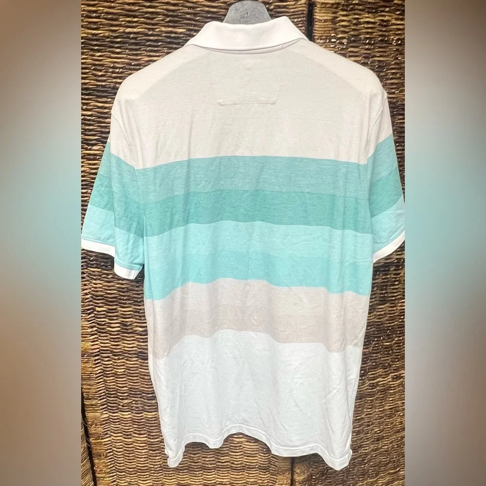 Banana‎ Republic-Men's Striped Polo Shirt-White and Blue, Size:XL, Elephant Logo